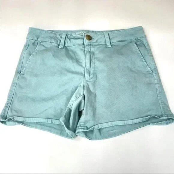 American Eagle Womens MIDI Short Shorts Size 2 Twill Super Stretch Blue - Picture 13 of 13